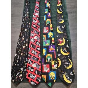 Vtg 90's Looney Tunes Mania Ties Lot of 4 Bugs Tweety Sylvester Elmer Fudd Taz